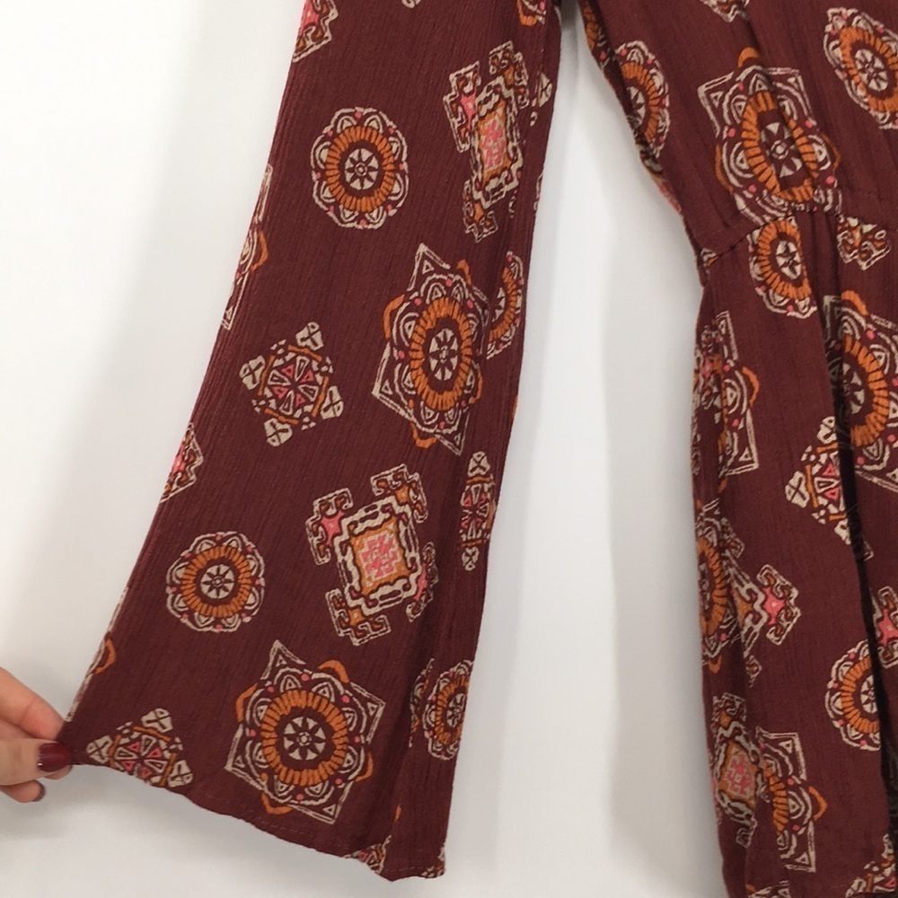 Long Sleeve Boho Red And Orange Romper - image 5